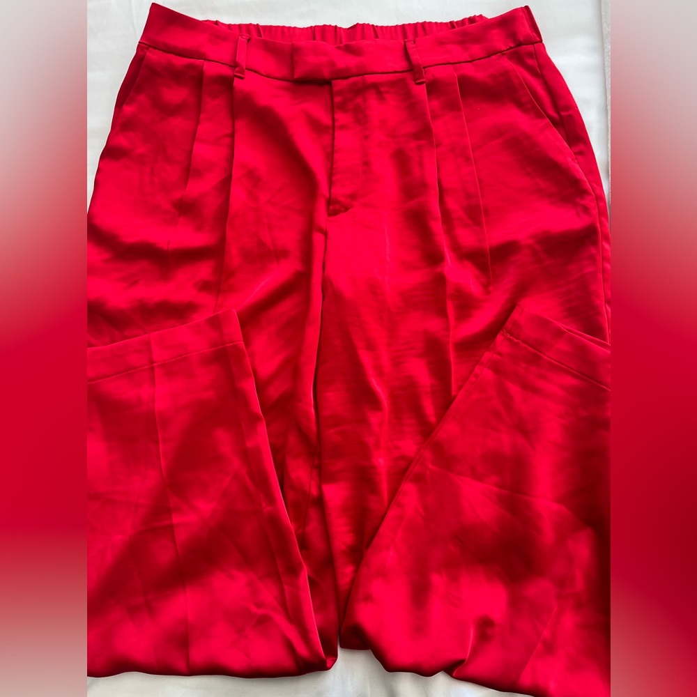 Vibrant Red Pleated Wide Leg Trousers. Perfect to wear for Valentine’s Day